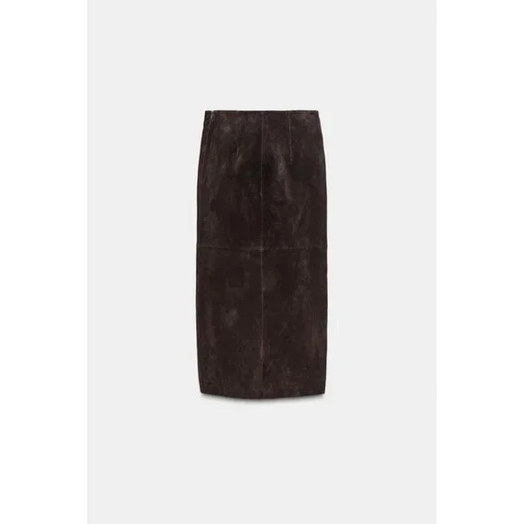 ZARA 100% LEATHER WRAP MIDI SKIRT - Picture 7 of 8